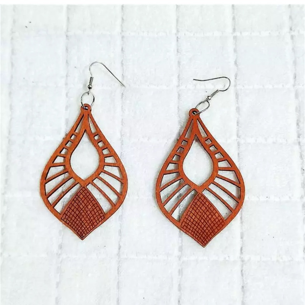 Boho Wooden Drop Dangle Moroccan Style Earrings